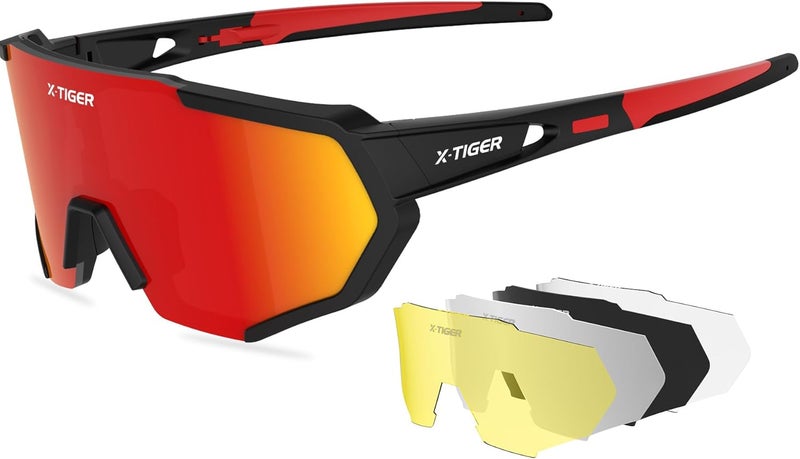 Xtiger Polarized Sports Sunglasses with 5 Interchangeable Lenses,Mens Womens Cycling Bike Glasses,Baseball Running Fishing - Image 1